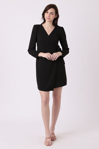 Black Dobby Straight Dress, Black, image 2